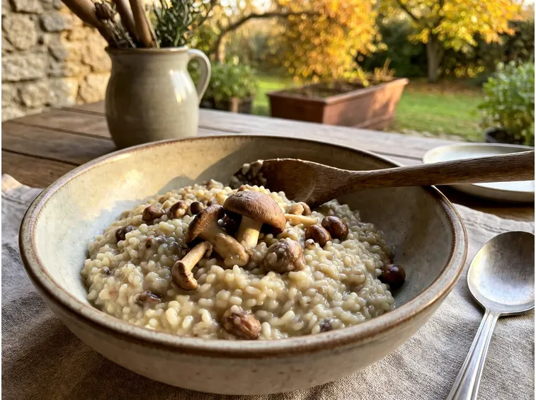 Risotto ai funghi e castagne con spumante