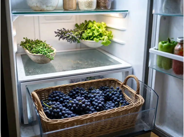 In frigorifero: contenitore forato, cassetto delle verdure, sette-dieci giorni