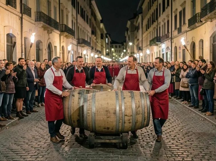 Festa per la produzione del Beaujolais Nouveau a Lione, in Francia