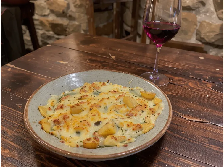 Frico morbido con patate e cipolla: il Refosco giovane in acciaio